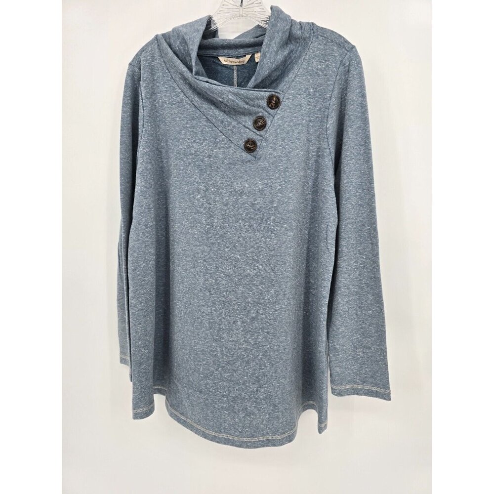 Soft Surroundings Size XL Womens Brinley Top Blue Three Button Cowl Neck NWOT - Picture 3 of 7